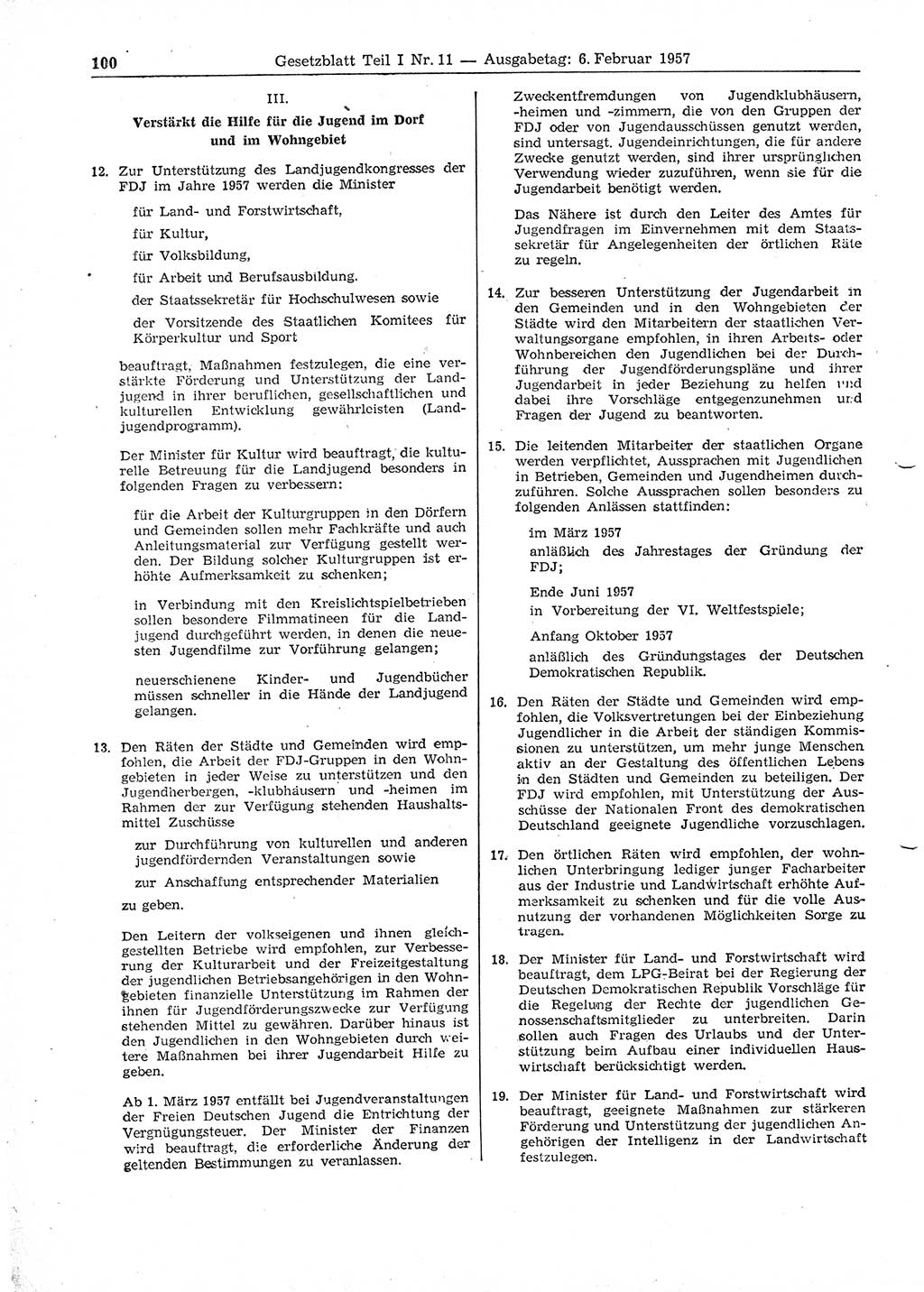 Gesetzblatt (GBl.) der Deutschen Demokratischen Republik (DDR) Teil Ⅰ 1957, Seite 100 (GBl. DDR Ⅰ 1957, S. 100)