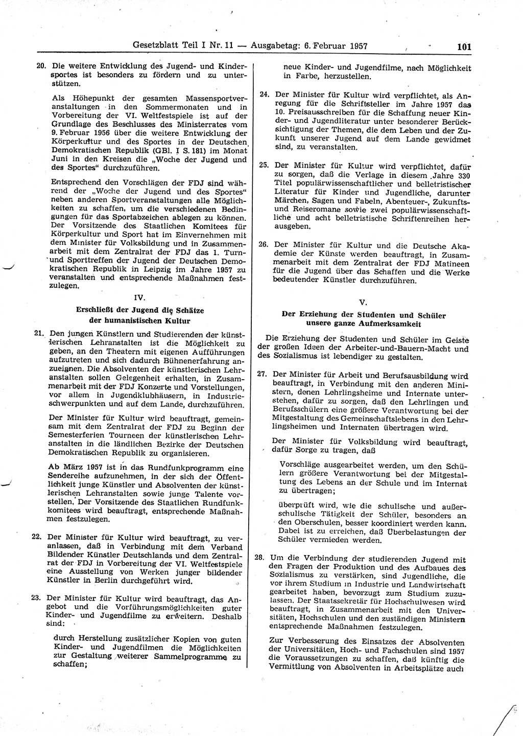 Gesetzblatt (GBl.) der Deutschen Demokratischen Republik (DDR) Teil Ⅰ 1957, Seite 101 (GBl. DDR Ⅰ 1957, S. 101)