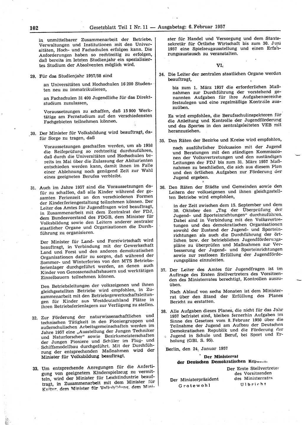 Gesetzblatt (GBl.) der Deutschen Demokratischen Republik (DDR) Teil Ⅰ 1957, Seite 102 (GBl. DDR Ⅰ 1957, S. 102)