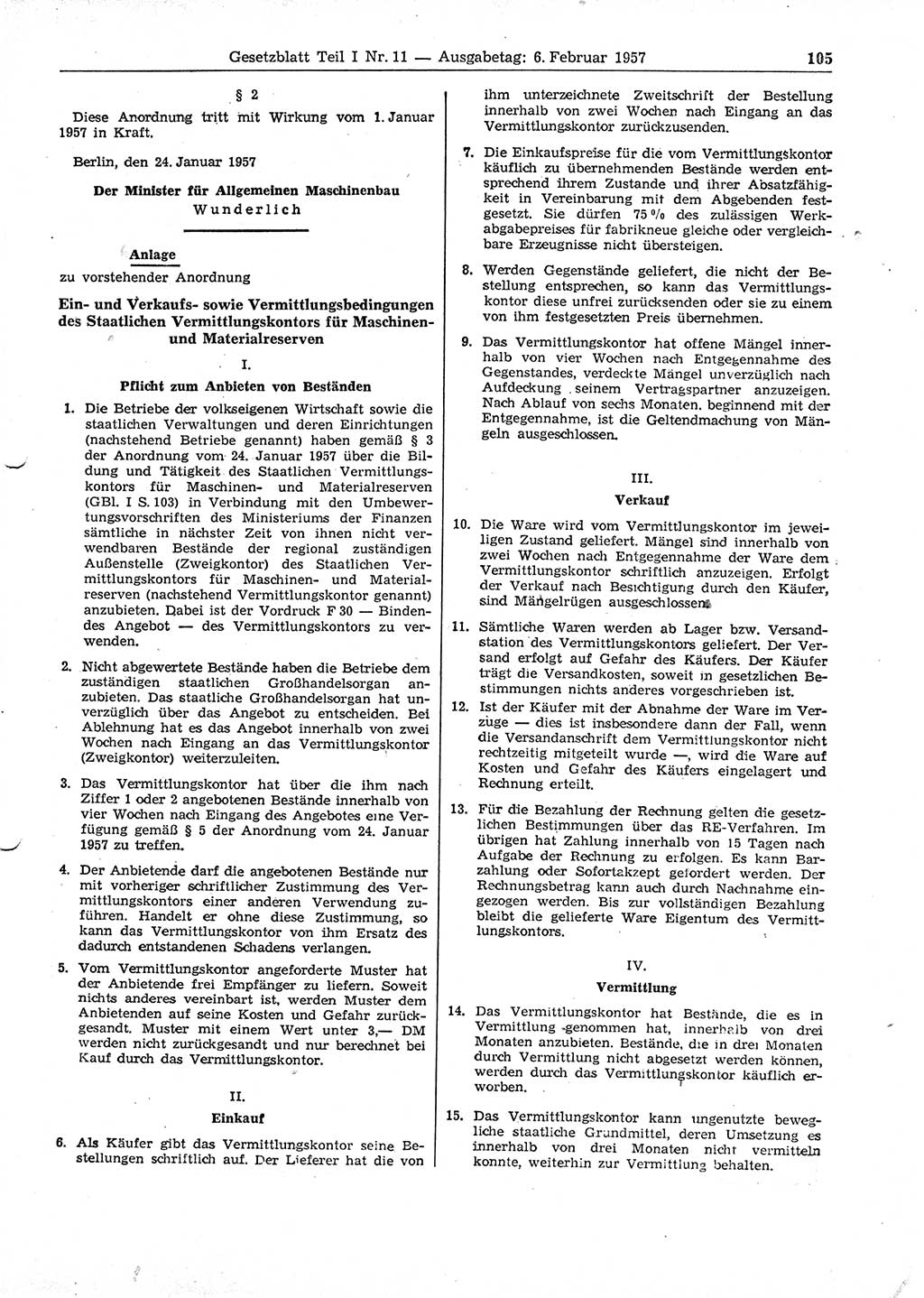 Gesetzblatt (GBl.) der Deutschen Demokratischen Republik (DDR) Teil Ⅰ 1957, Seite 105 (GBl. DDR Ⅰ 1957, S. 105)