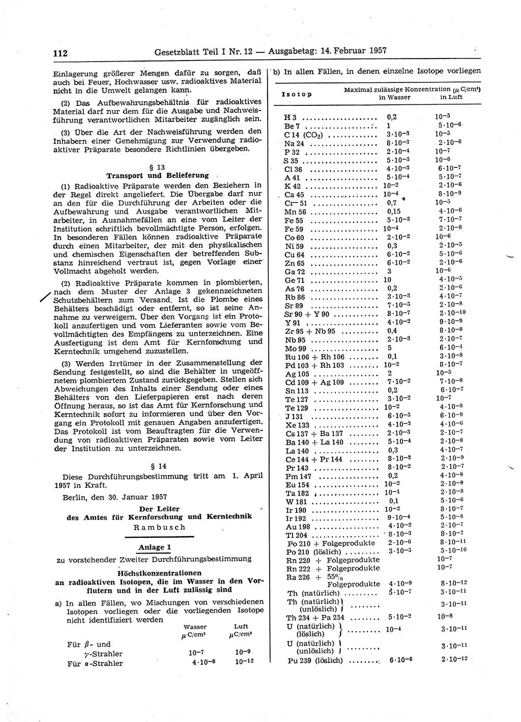 Gesetzblatt (GBl.) der Deutschen Demokratischen Republik (DDR) Teil Ⅰ 1957, Seite 112 (GBl. DDR Ⅰ 1957, S. 112)