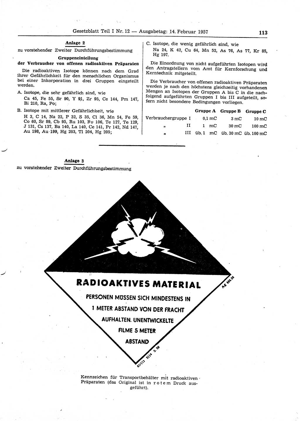 Gesetzblatt (GBl.) der Deutschen Demokratischen Republik (DDR) Teil Ⅰ 1957, Seite 113 (GBl. DDR Ⅰ 1957, S. 113)