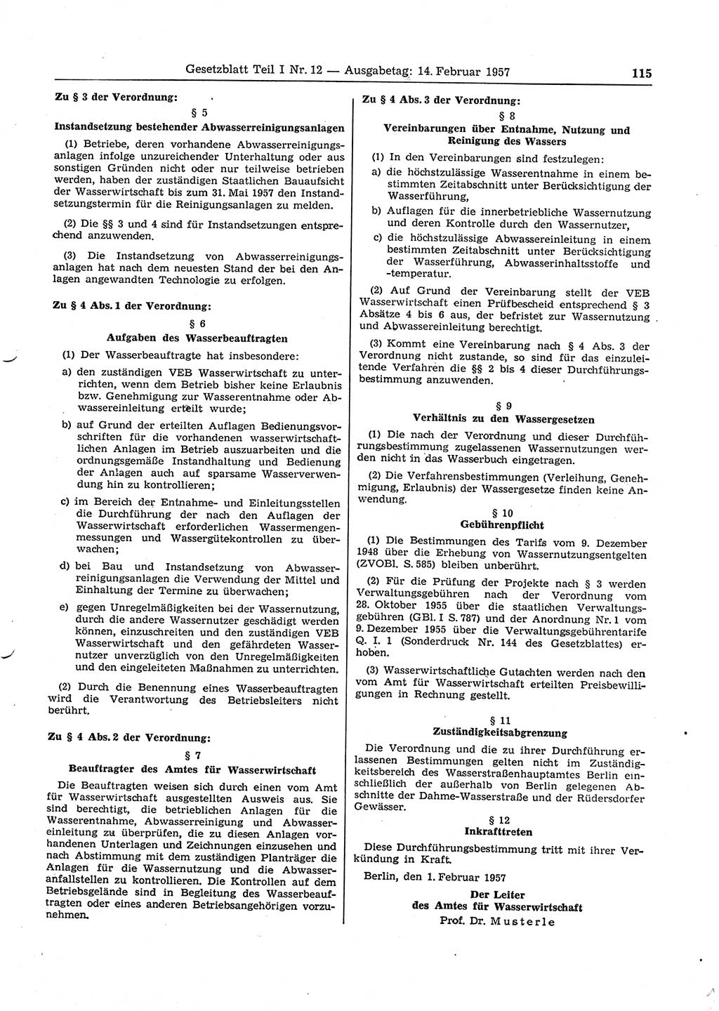 Gesetzblatt (GBl.) der Deutschen Demokratischen Republik (DDR) Teil Ⅰ 1957, Seite 115 (GBl. DDR Ⅰ 1957, S. 115)