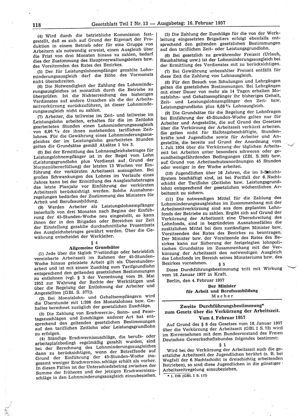 Gesetzblatt (GBl.) der Deutschen Demokratischen Republik (DDR) Teil Ⅰ 1957, Seite 118 (GBl. DDR Ⅰ 1957, S. 118)