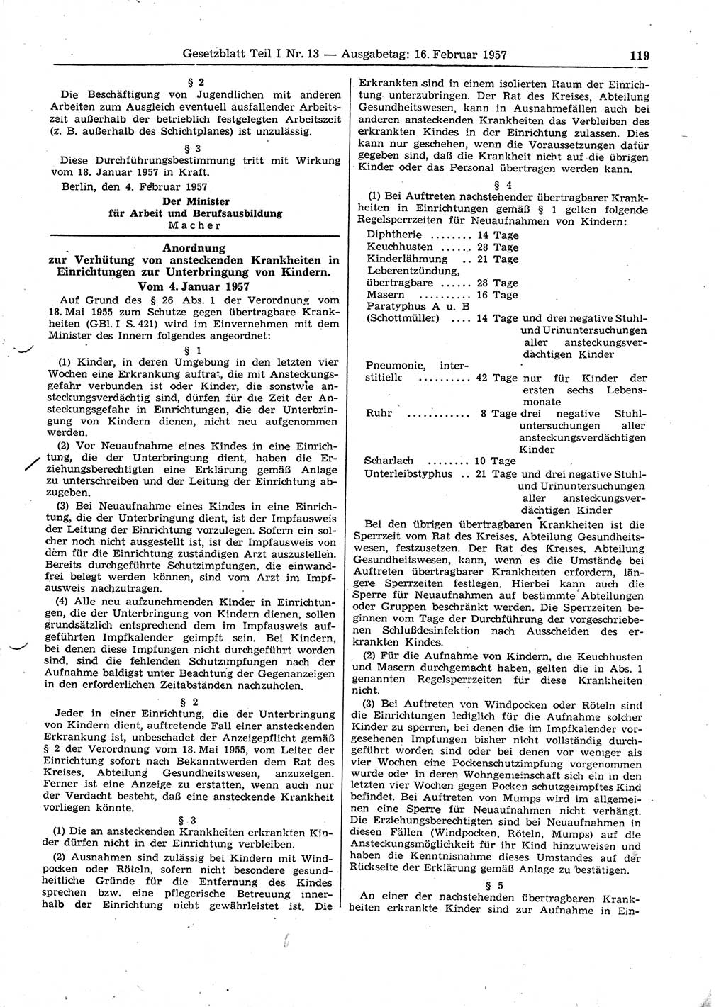 Gesetzblatt (GBl.) der Deutschen Demokratischen Republik (DDR) Teil Ⅰ 1957, Seite 119 (GBl. DDR Ⅰ 1957, S. 119)