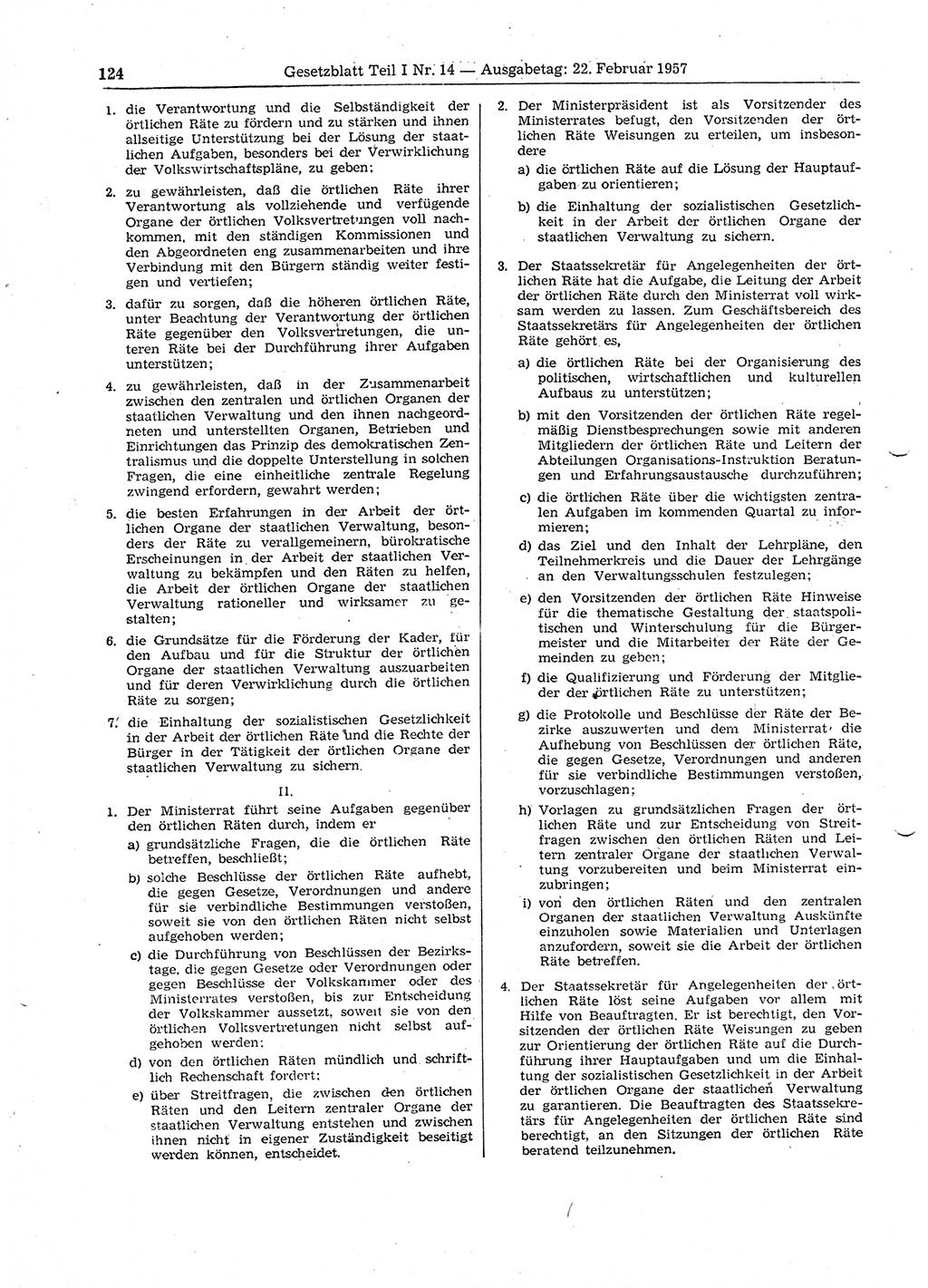 Gesetzblatt (GBl.) der Deutschen Demokratischen Republik (DDR) Teil Ⅰ 1957, Seite 124 (GBl. DDR Ⅰ 1957, S. 124)