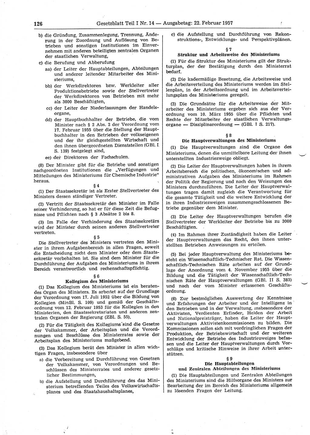 Gesetzblatt (GBl.) der Deutschen Demokratischen Republik (DDR) Teil Ⅰ 1957, Seite 126 (GBl. DDR Ⅰ 1957, S. 126)