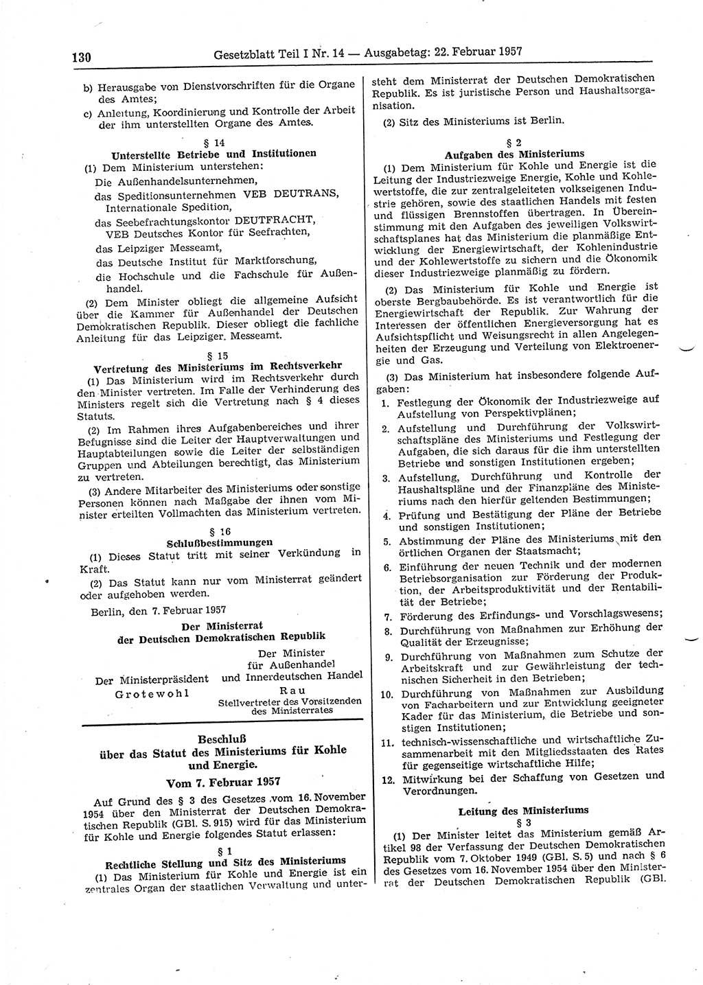 Gesetzblatt (GBl.) der Deutschen Demokratischen Republik (DDR) Teil Ⅰ 1957, Seite 130 (GBl. DDR Ⅰ 1957, S. 130)