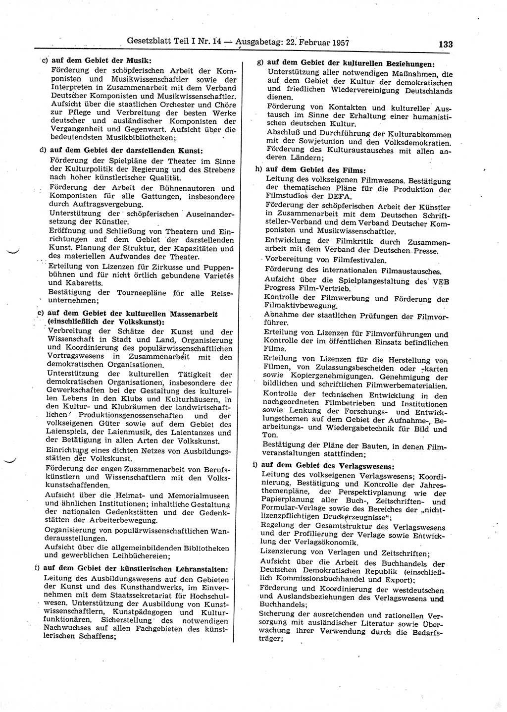 Gesetzblatt (GBl.) der Deutschen Demokratischen Republik (DDR) Teil Ⅰ 1957, Seite 133 (GBl. DDR Ⅰ 1957, S. 133)