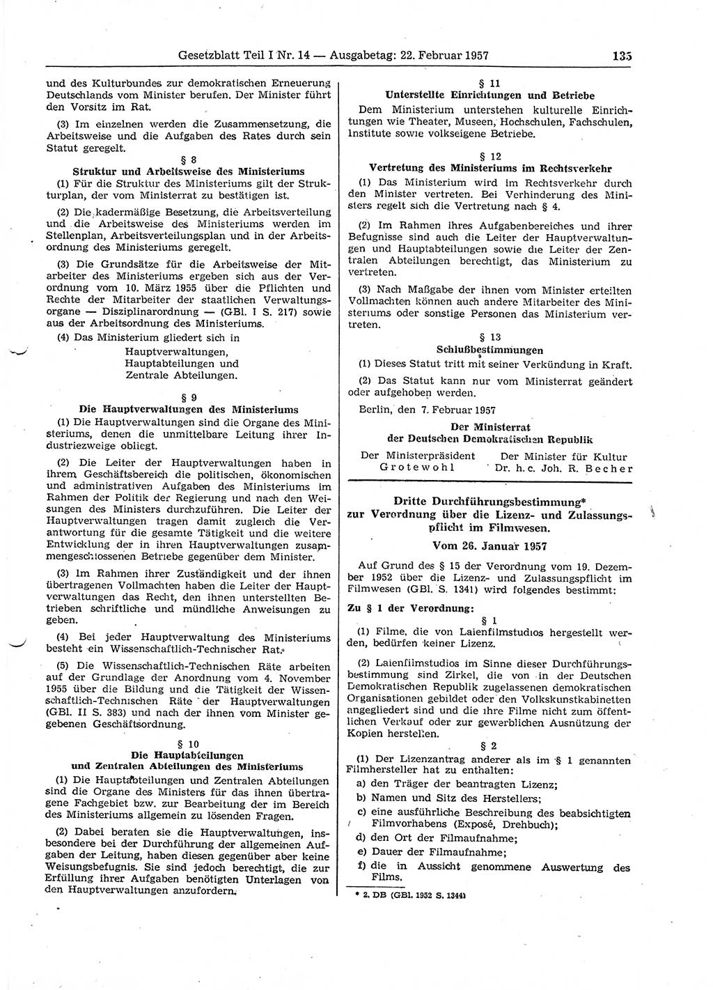 Gesetzblatt (GBl.) der Deutschen Demokratischen Republik (DDR) Teil Ⅰ 1957, Seite 135 (GBl. DDR Ⅰ 1957, S. 135)