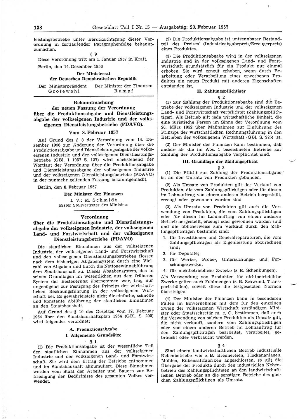 Gesetzblatt (GBl.) der Deutschen Demokratischen Republik (DDR) Teil Ⅰ 1957, Seite 138 (GBl. DDR Ⅰ 1957, S. 138)