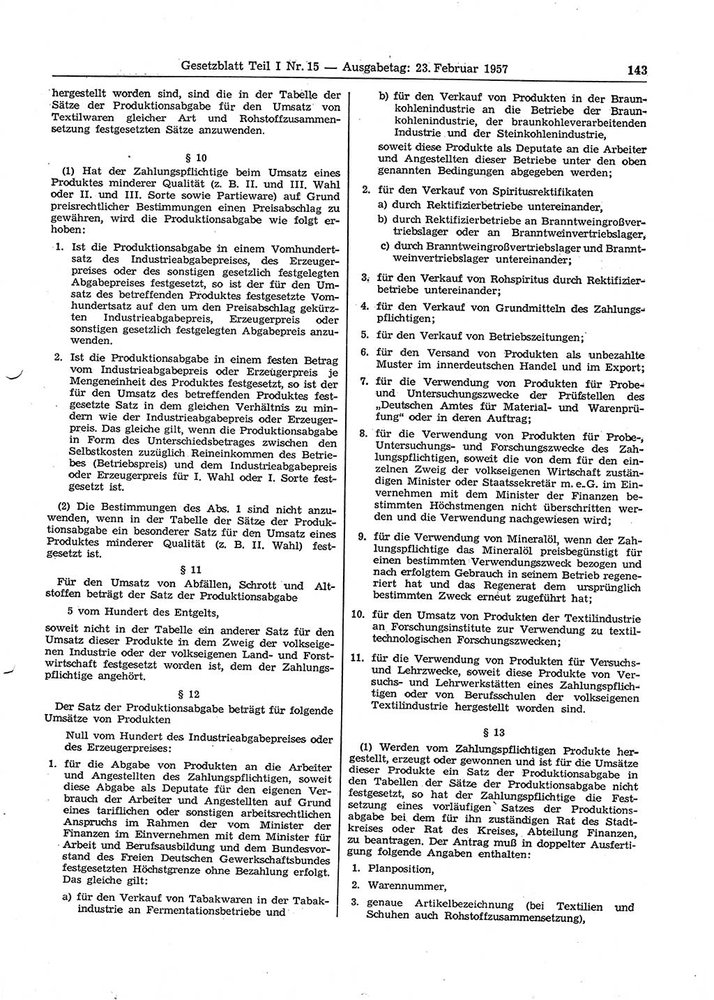 Gesetzblatt (GBl.) der Deutschen Demokratischen Republik (DDR) Teil Ⅰ 1957, Seite 143 (GBl. DDR Ⅰ 1957, S. 143)