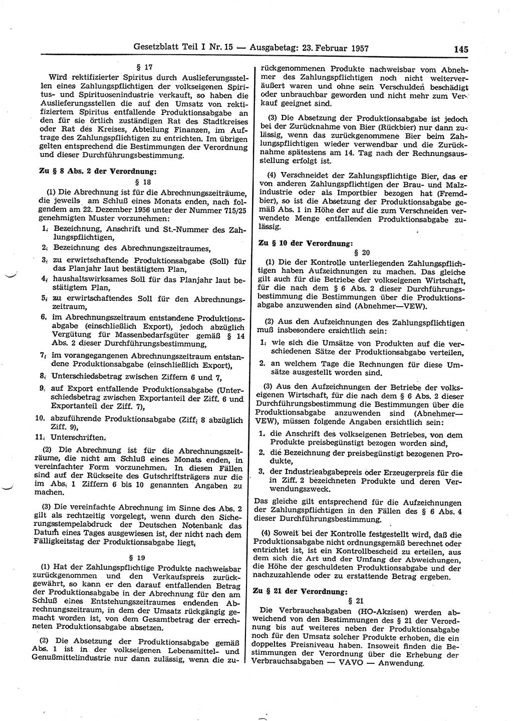 Gesetzblatt (GBl.) der Deutschen Demokratischen Republik (DDR) Teil Ⅰ 1957, Seite 145 (GBl. DDR Ⅰ 1957, S. 145)