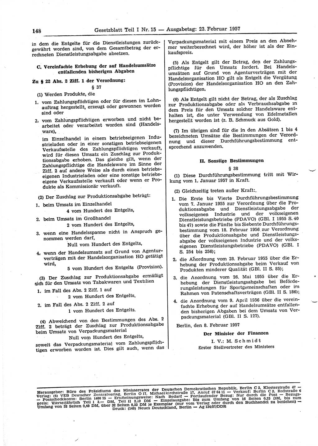 Gesetzblatt (GBl.) der Deutschen Demokratischen Republik (DDR) Teil Ⅰ 1957, Seite 148 (GBl. DDR Ⅰ 1957, S. 148)
