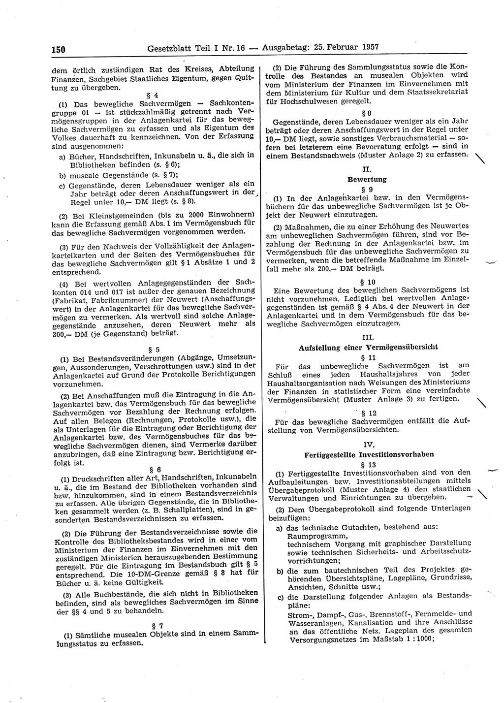Gesetzblatt (GBl.) der Deutschen Demokratischen Republik (DDR) Teil Ⅰ 1957, Seite 150 (GBl. DDR Ⅰ 1957, S. 150)