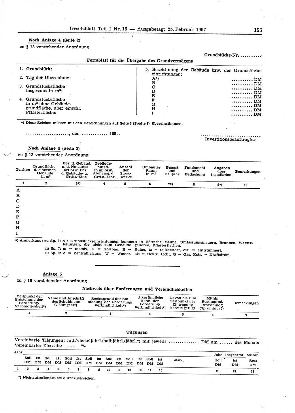 Gesetzblatt (GBl.) der Deutschen Demokratischen Republik (DDR) Teil Ⅰ 1957, Seite 155 (GBl. DDR Ⅰ 1957, S. 155)