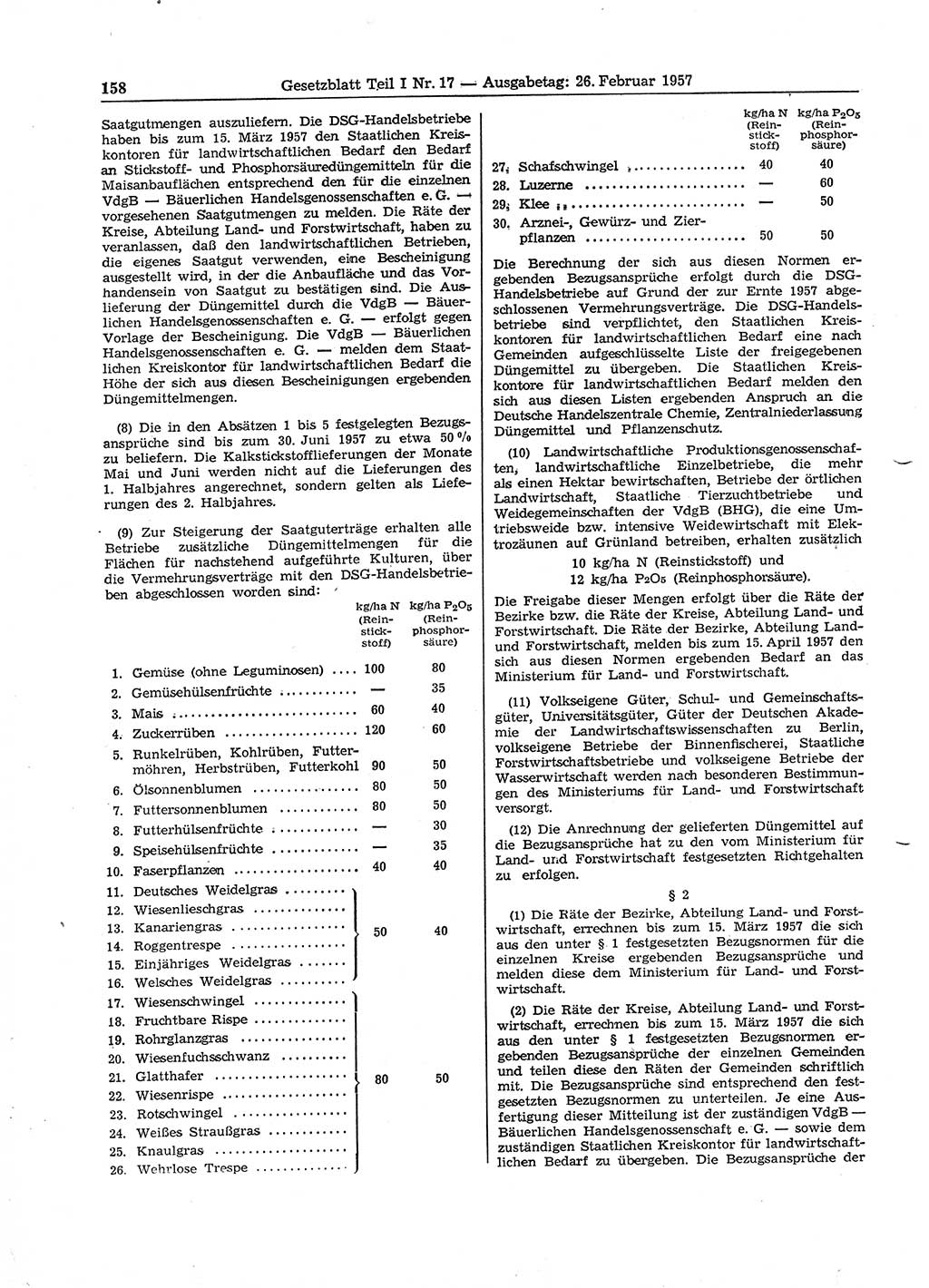Gesetzblatt (GBl.) der Deutschen Demokratischen Republik (DDR) Teil Ⅰ 1957, Seite 158 (GBl. DDR Ⅰ 1957, S. 158)