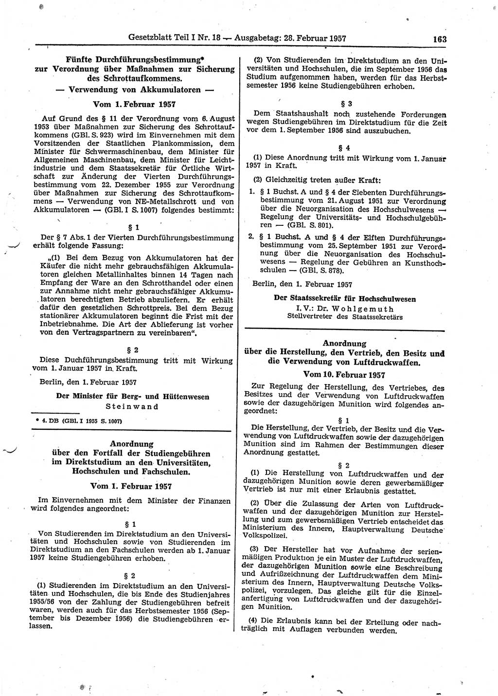 Gesetzblatt (GBl.) der Deutschen Demokratischen Republik (DDR) Teil Ⅰ 1957, Seite 163 (GBl. DDR Ⅰ 1957, S. 163)