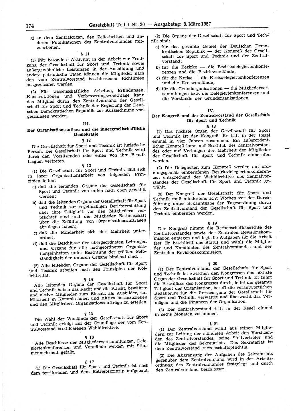 Gesetzblatt (GBl.) der Deutschen Demokratischen Republik (DDR) Teil Ⅰ 1957, Seite 174 (GBl. DDR Ⅰ 1957, S. 174)