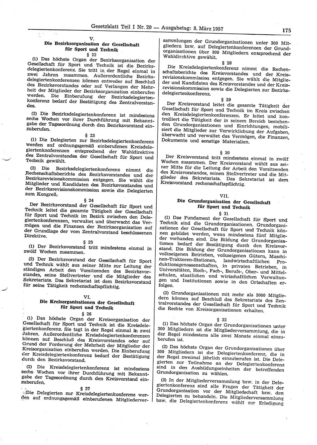 Gesetzblatt (GBl.) der Deutschen Demokratischen Republik (DDR) Teil Ⅰ 1957, Seite 175 (GBl. DDR Ⅰ 1957, S. 175)