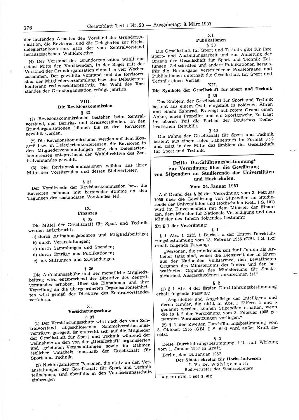 Gesetzblatt (GBl.) der Deutschen Demokratischen Republik (DDR) Teil Ⅰ 1957, Seite 176 (GBl. DDR Ⅰ 1957, S. 176)