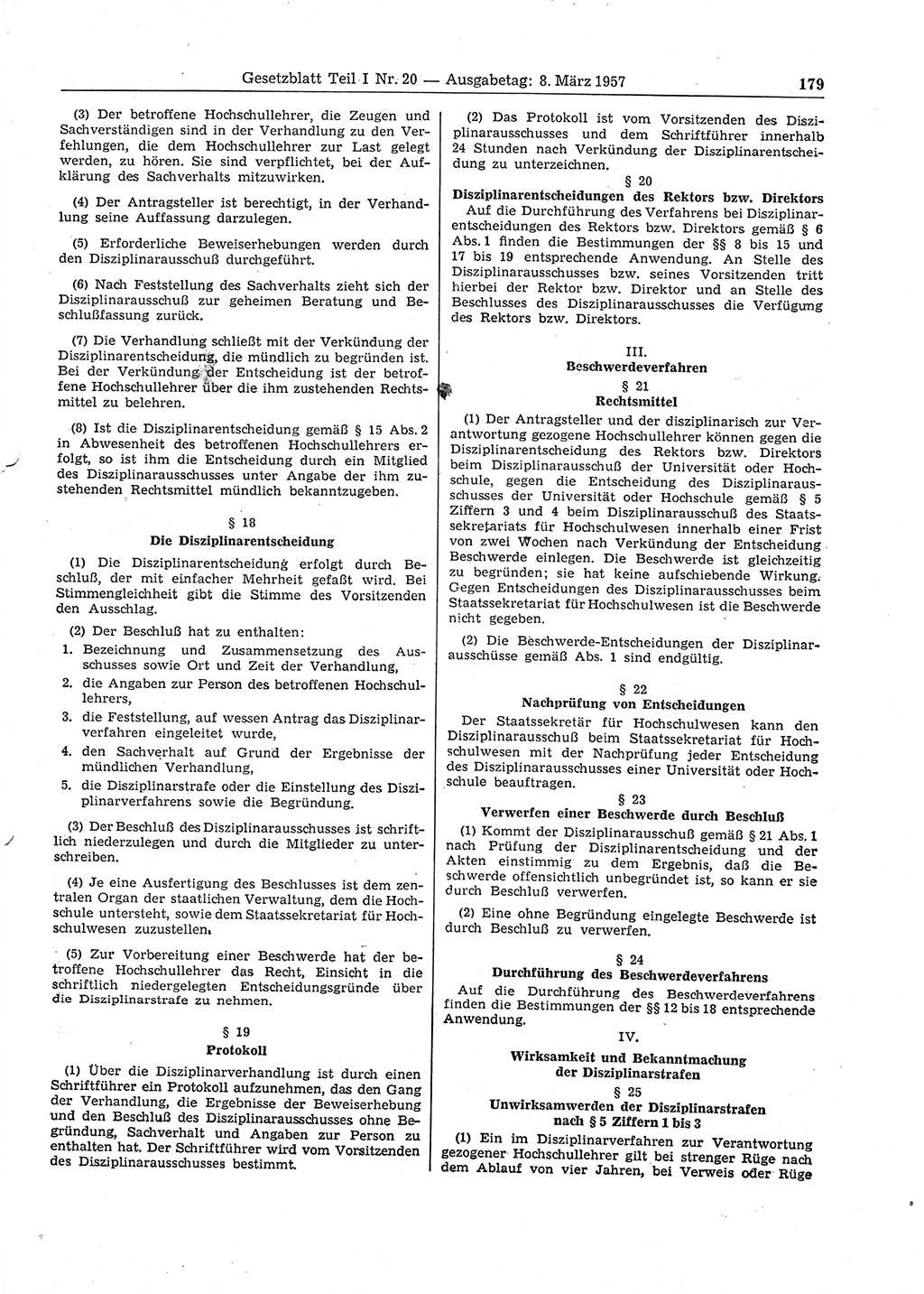 Gesetzblatt (GBl.) der Deutschen Demokratischen Republik (DDR) Teil Ⅰ 1957, Seite 179 (GBl. DDR Ⅰ 1957, S. 179)