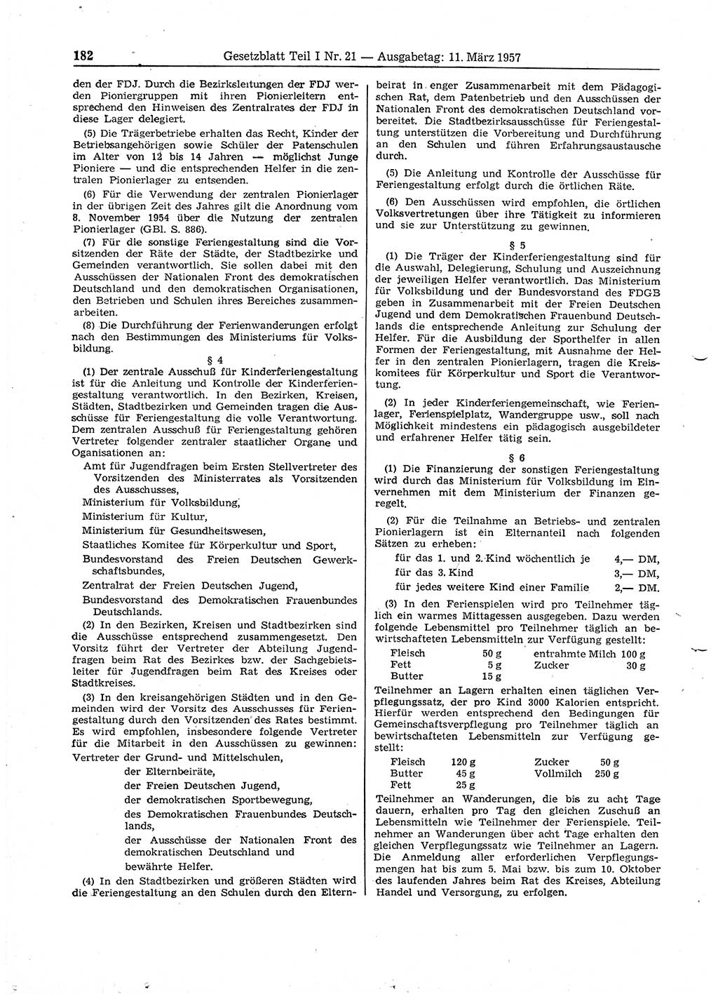Gesetzblatt (GBl.) der Deutschen Demokratischen Republik (DDR) Teil Ⅰ 1957, Seite 182 (GBl. DDR Ⅰ 1957, S. 182)