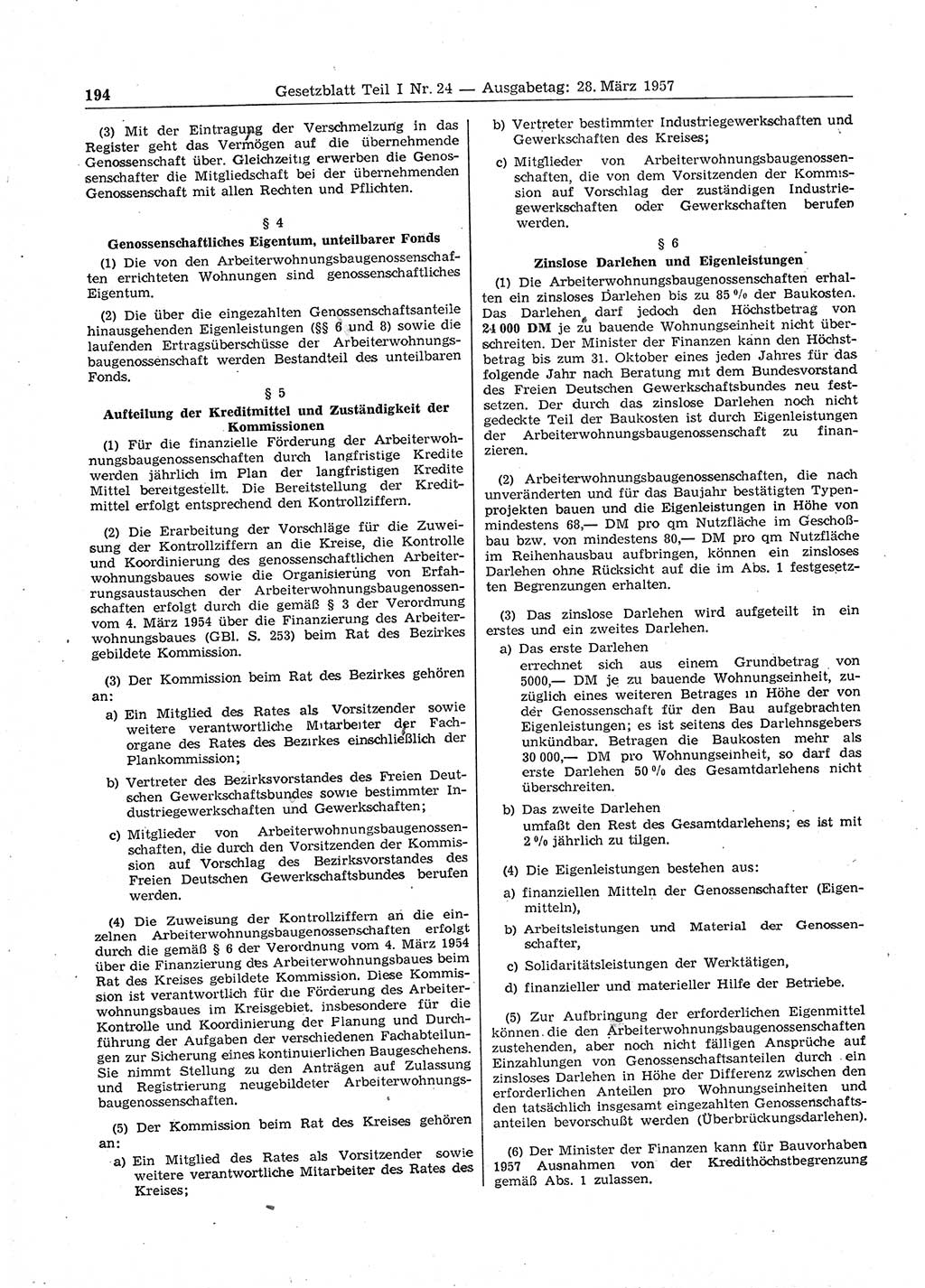 Gesetzblatt (GBl.) der Deutschen Demokratischen Republik (DDR) Teil Ⅰ 1957, Seite 194 (GBl. DDR Ⅰ 1957, S. 194)