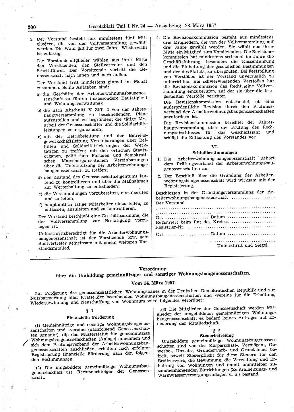 Gesetzblatt (GBl.) der Deutschen Demokratischen Republik (DDR) Teil Ⅰ 1957, Seite 200 (GBl. DDR Ⅰ 1957, S. 200)