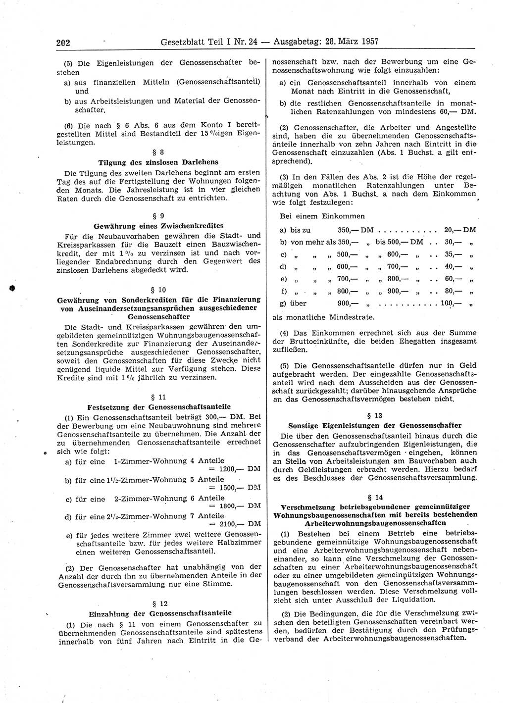 Gesetzblatt (GBl.) der Deutschen Demokratischen Republik (DDR) Teil Ⅰ 1957, Seite 202 (GBl. DDR Ⅰ 1957, S. 202)