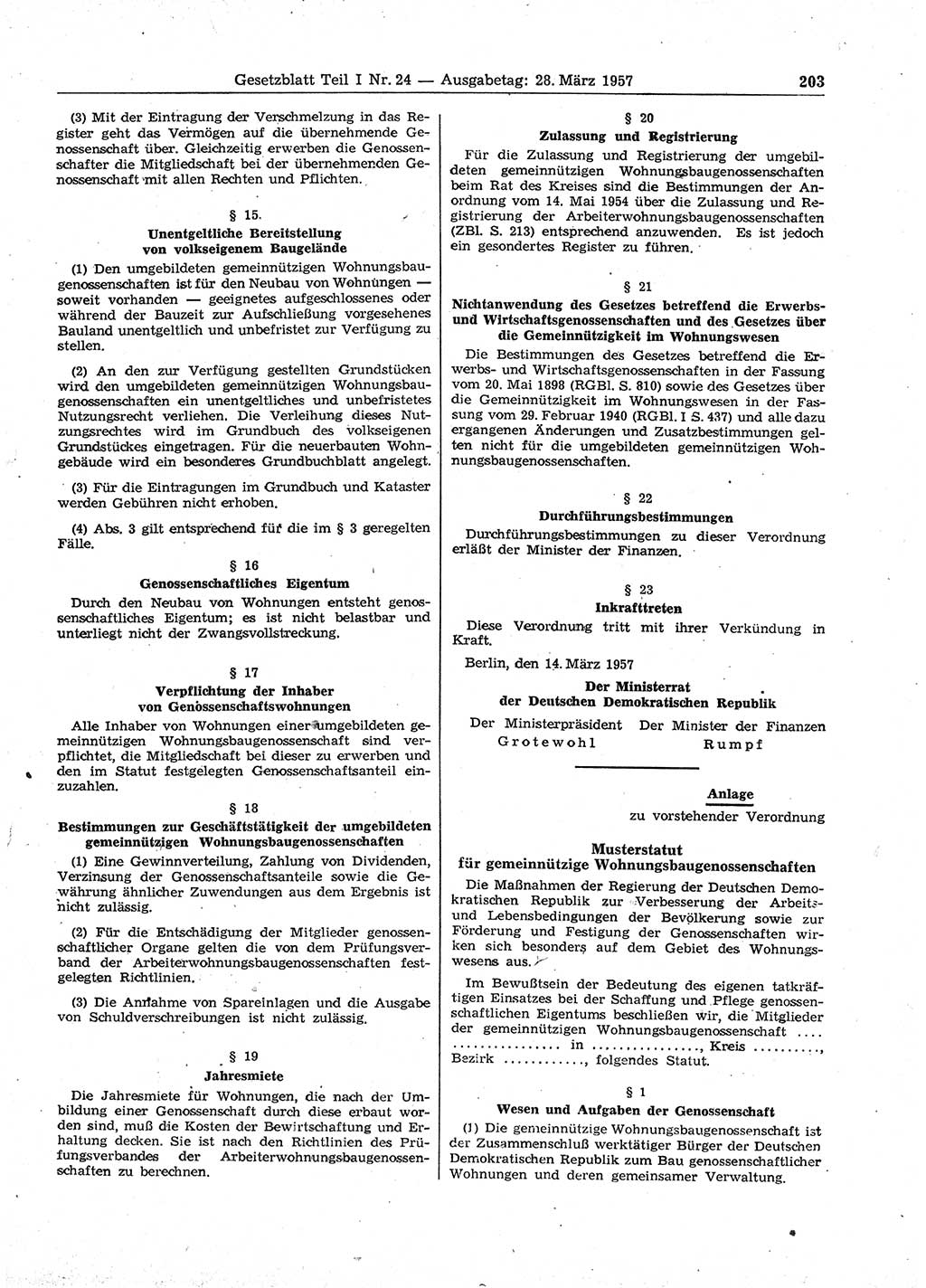 Gesetzblatt (GBl.) der Deutschen Demokratischen Republik (DDR) Teil Ⅰ 1957, Seite 203 (GBl. DDR Ⅰ 1957, S. 203)