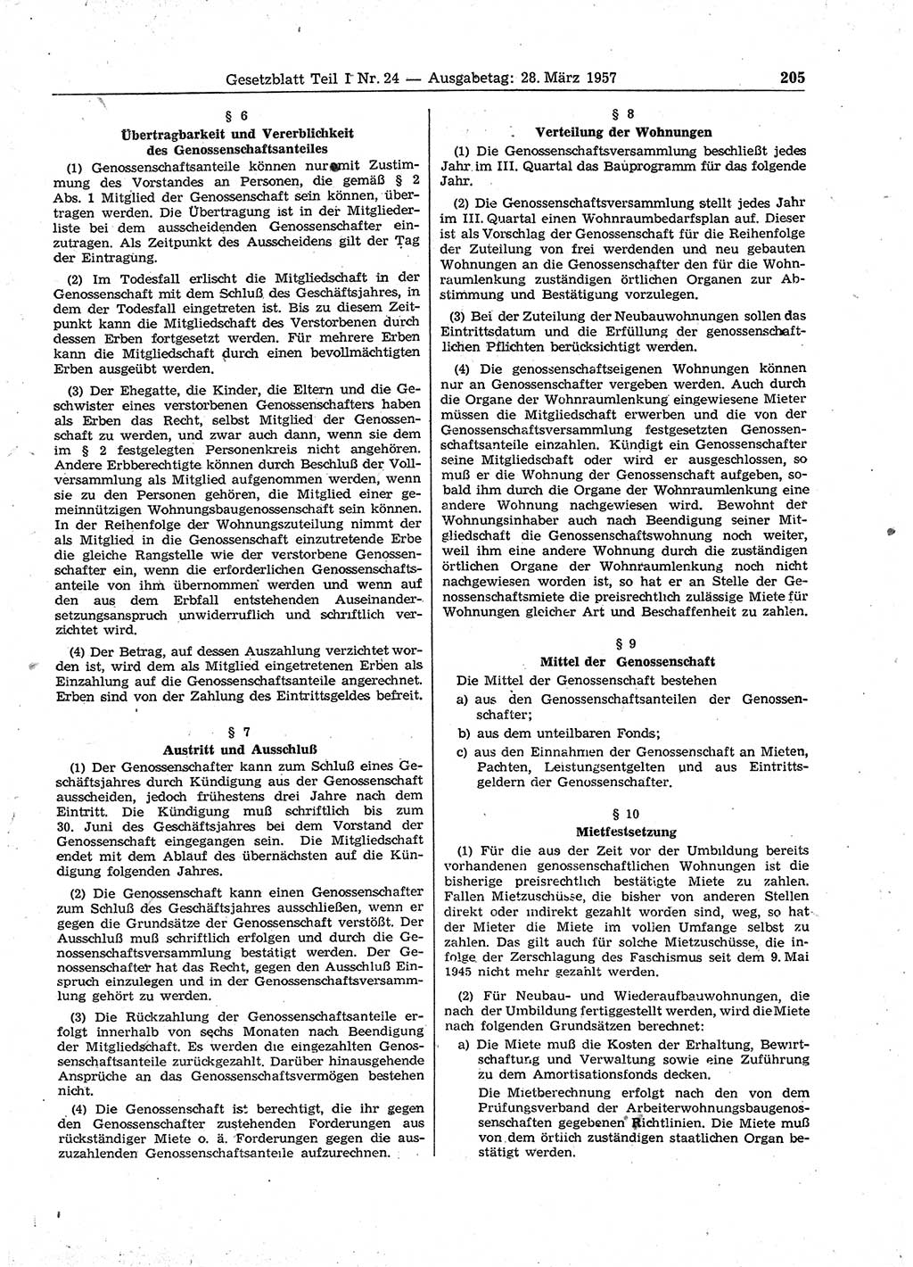Gesetzblatt (GBl.) der Deutschen Demokratischen Republik (DDR) Teil Ⅰ 1957, Seite 205 (GBl. DDR Ⅰ 1957, S. 205)