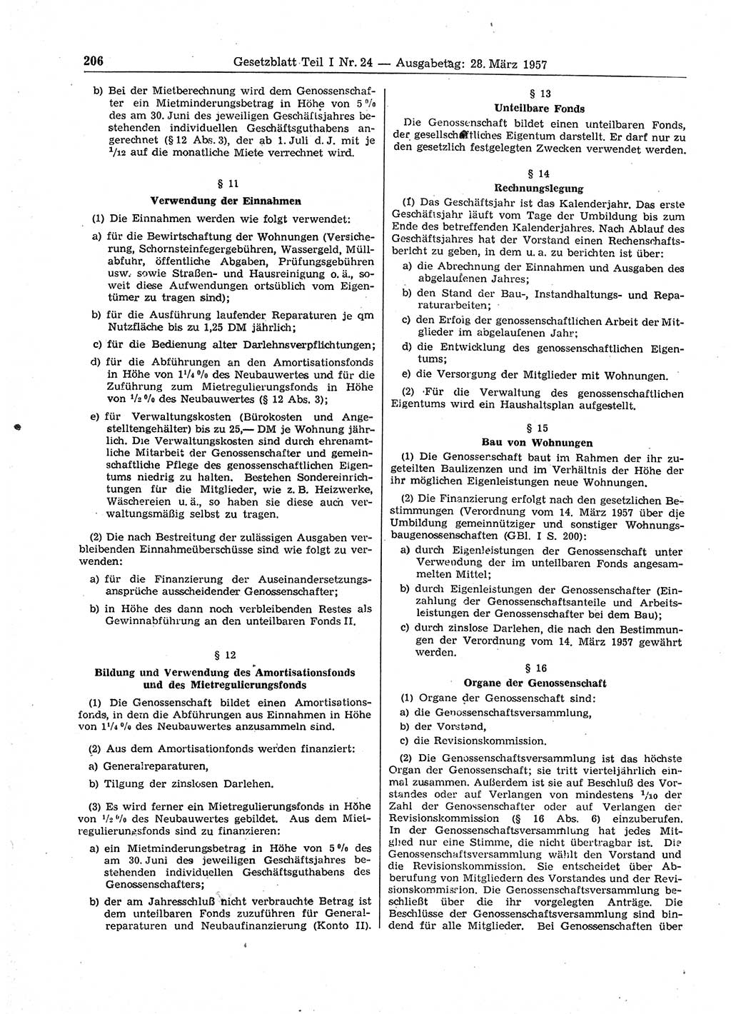 Gesetzblatt (GBl.) der Deutschen Demokratischen Republik (DDR) Teil Ⅰ 1957, Seite 206 (GBl. DDR Ⅰ 1957, S. 206)