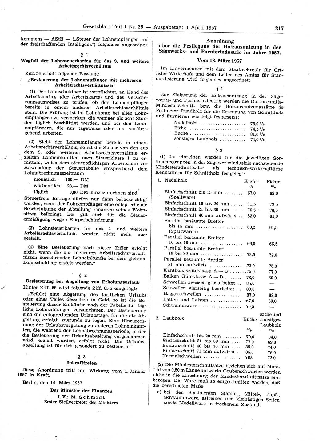 Gesetzblatt (GBl.) der Deutschen Demokratischen Republik (DDR) Teil Ⅰ 1957, Seite 217 (GBl. DDR Ⅰ 1957, S. 217)