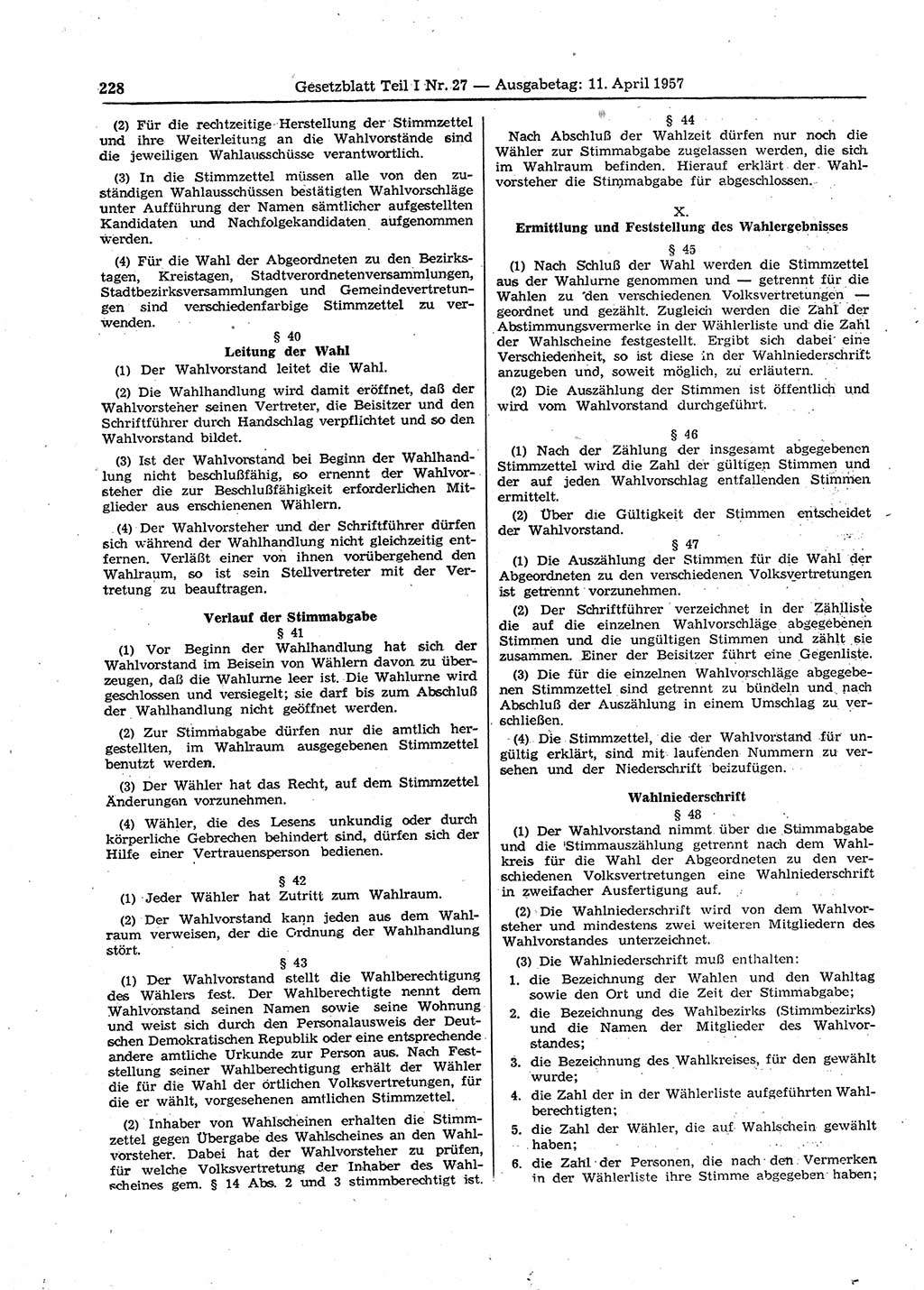 Gesetzblatt (GBl.) der Deutschen Demokratischen Republik (DDR) Teil Ⅰ 1957, Seite 228 (GBl. DDR Ⅰ 1957, S. 228)