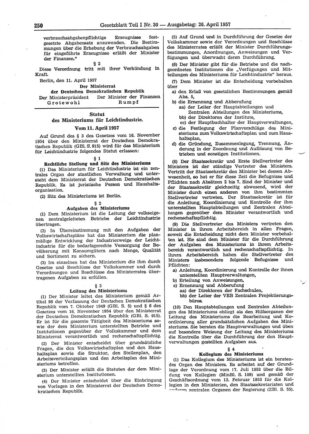 Gesetzblatt (GBl.) der Deutschen Demokratischen Republik (DDR) Teil Ⅰ 1957, Seite 250 (GBl. DDR Ⅰ 1957, S. 250)