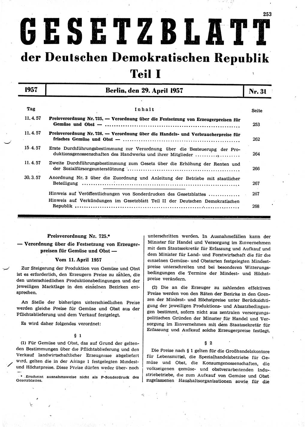 Gesetzblatt (GBl.) der Deutschen Demokratischen Republik (DDR) Teil Ⅰ 1957, Seite 253 (GBl. DDR Ⅰ 1957, S. 253)