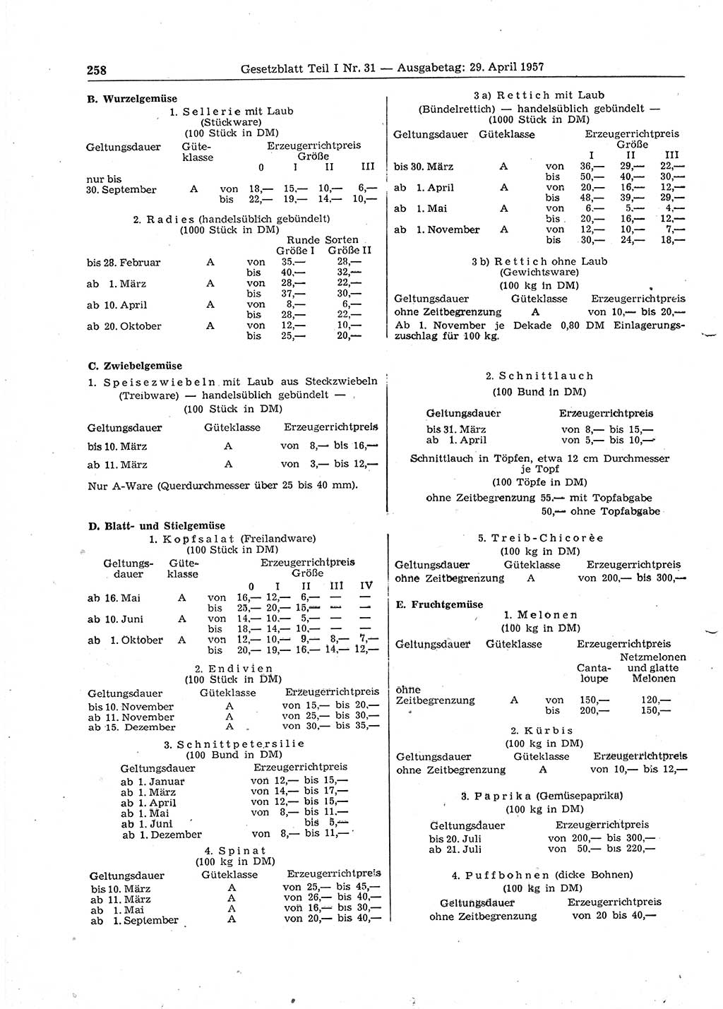 Gesetzblatt (GBl.) der Deutschen Demokratischen Republik (DDR) Teil Ⅰ 1957, Seite 258 (GBl. DDR Ⅰ 1957, S. 258)