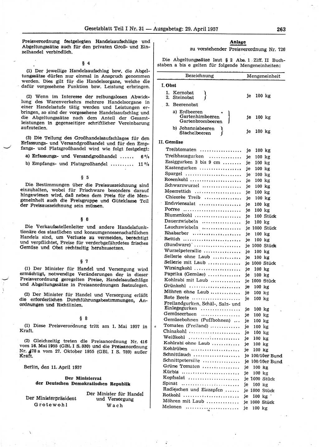 Gesetzblatt (GBl.) der Deutschen Demokratischen Republik (DDR) Teil Ⅰ 1957, Seite 263 (GBl. DDR Ⅰ 1957, S. 263)