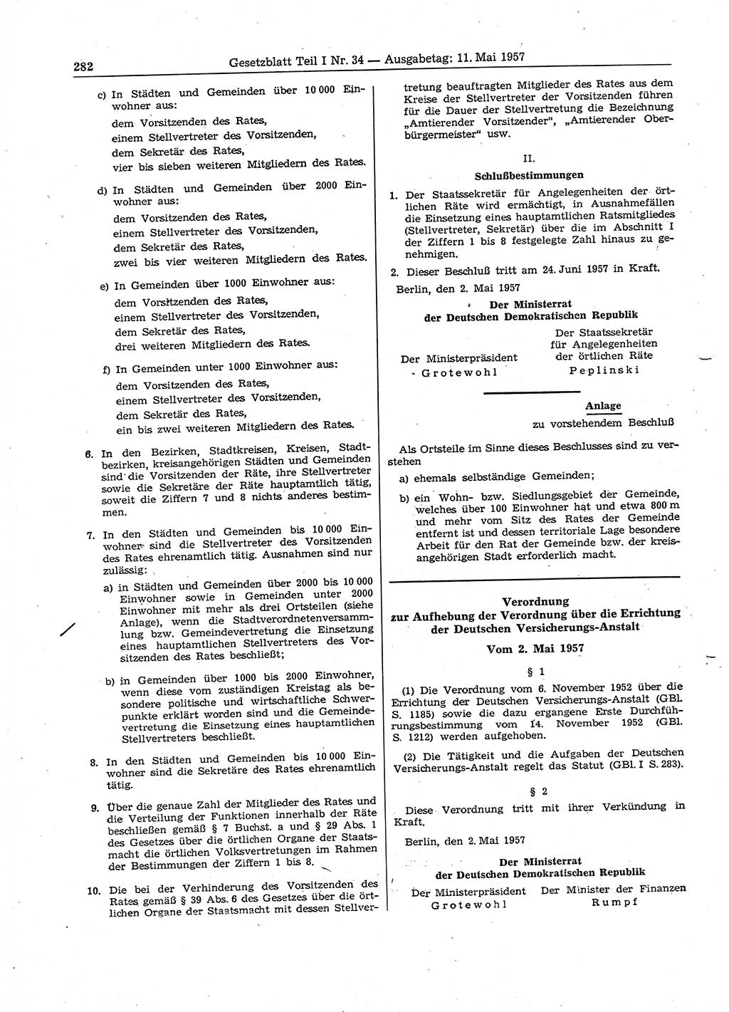 Gesetzblatt (GBl.) der Deutschen Demokratischen Republik (DDR) Teil Ⅰ 1957, Seite 282 (GBl. DDR Ⅰ 1957, S. 282)