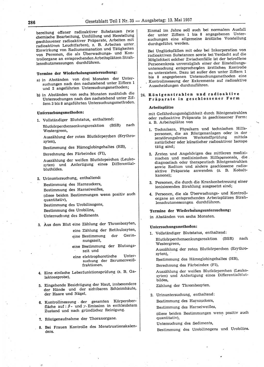 Gesetzblatt (GBl.) der Deutschen Demokratischen Republik (DDR) Teil Ⅰ 1957, Seite 286 (GBl. DDR Ⅰ 1957, S. 286)