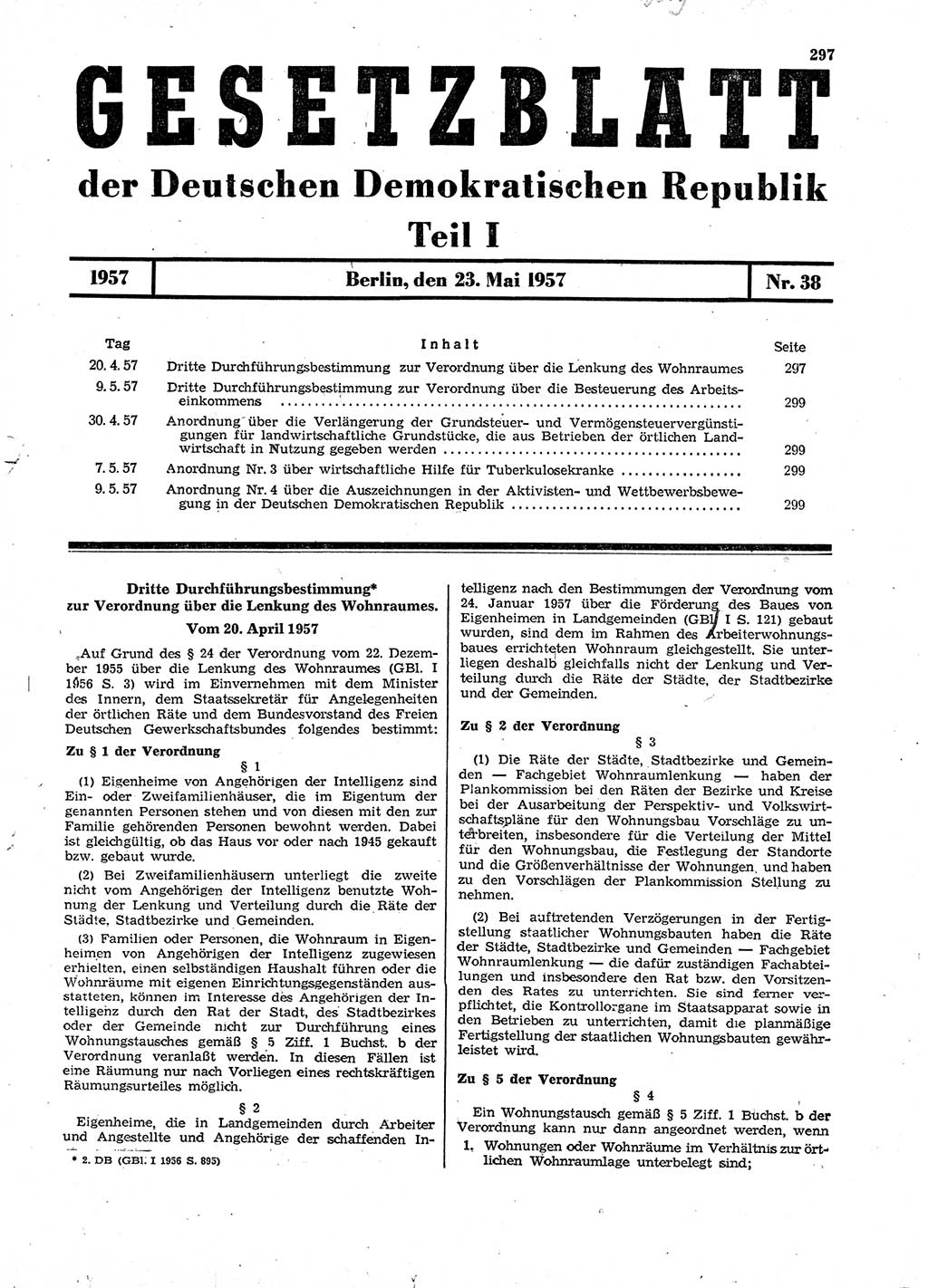 Gesetzblatt (GBl.) der Deutschen Demokratischen Republik (DDR) Teil Ⅰ 1957, Seite 297 (GBl. DDR Ⅰ 1957, S. 297)