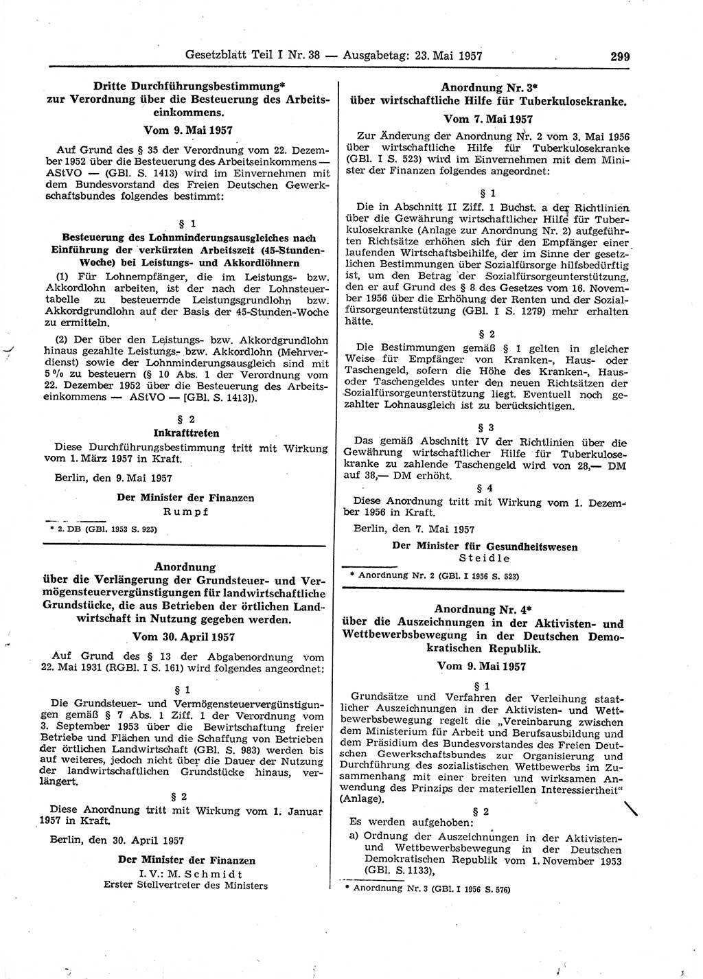 Gesetzblatt (GBl.) der Deutschen Demokratischen Republik (DDR) Teil Ⅰ 1957, Seite 299 (GBl. DDR Ⅰ 1957, S. 299)