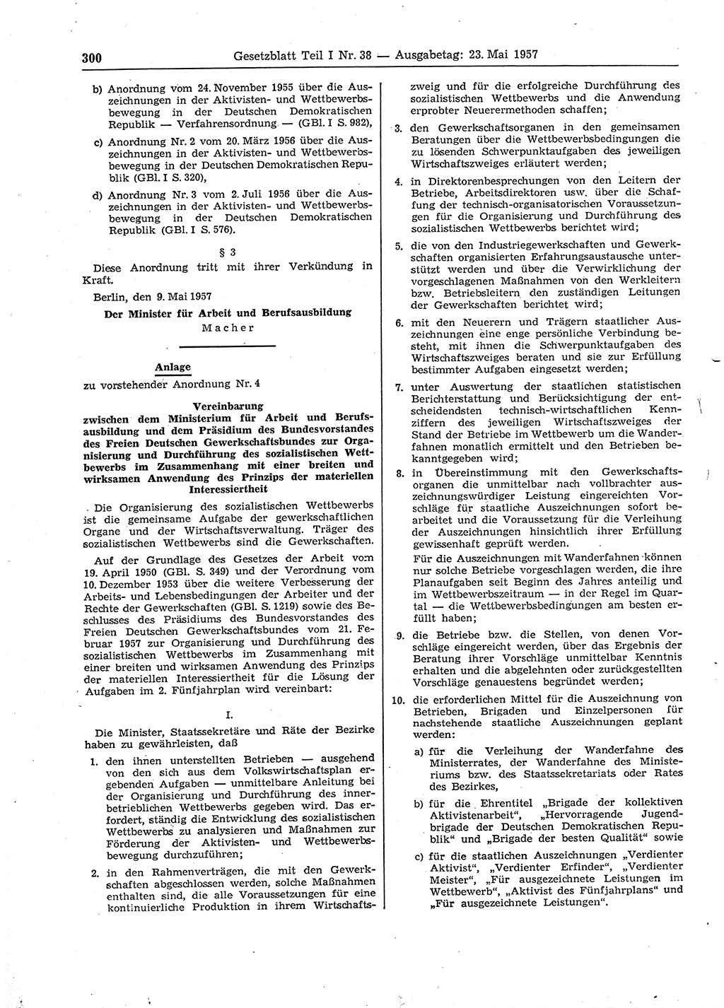 Gesetzblatt (GBl.) der Deutschen Demokratischen Republik (DDR) Teil Ⅰ 1957, Seite 300 (GBl. DDR Ⅰ 1957, S. 300)