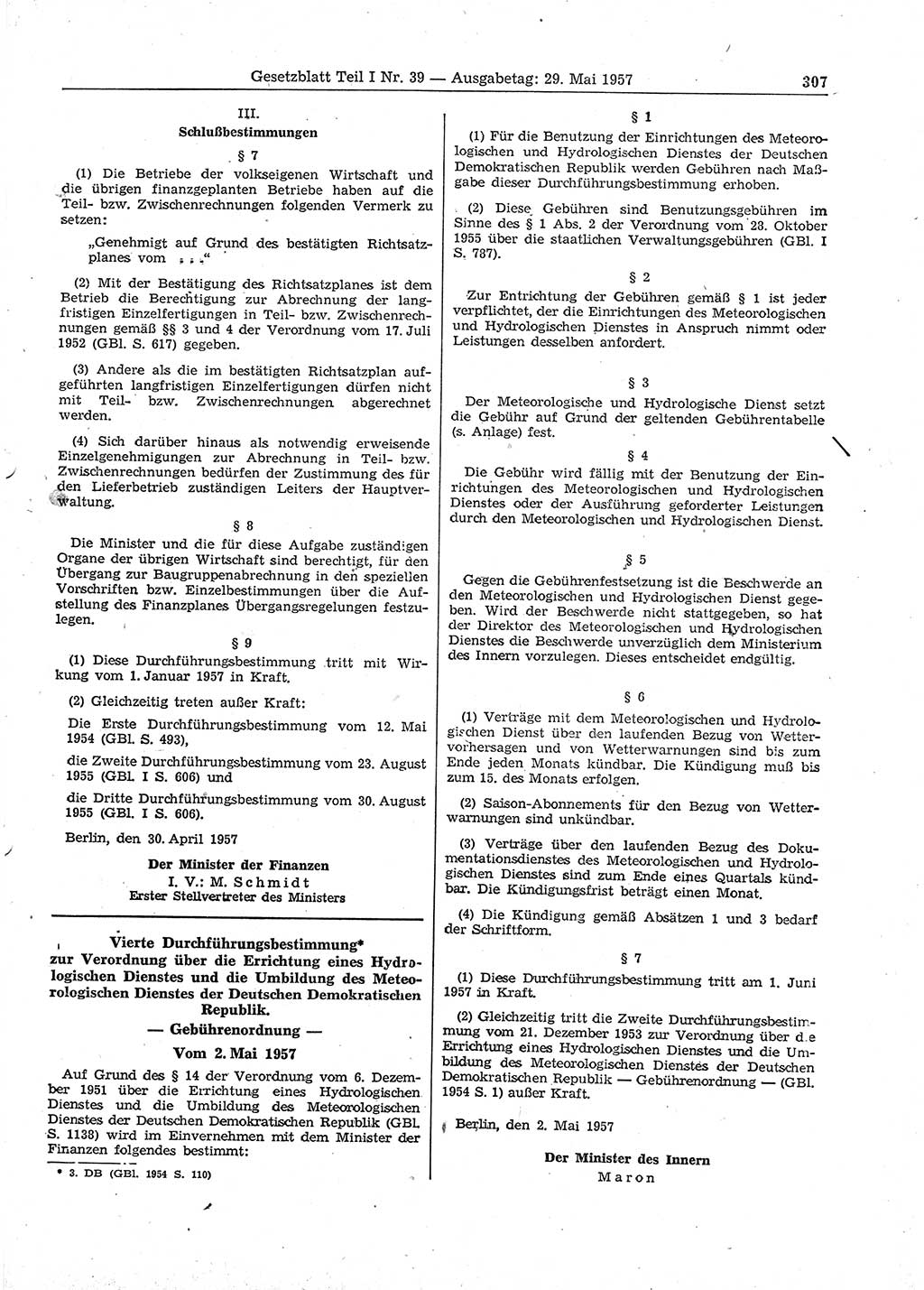 Gesetzblatt (GBl.) der Deutschen Demokratischen Republik (DDR) Teil Ⅰ 1957, Seite 307 (GBl. DDR Ⅰ 1957, S. 307)