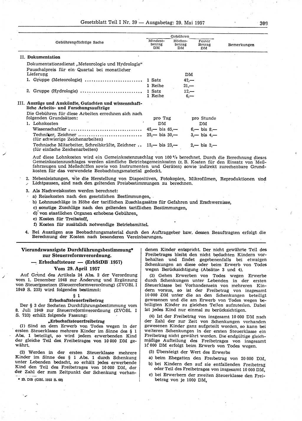 Gesetzblatt (GBl.) der Deutschen Demokratischen Republik (DDR) Teil Ⅰ 1957, Seite 309 (GBl. DDR Ⅰ 1957, S. 309)