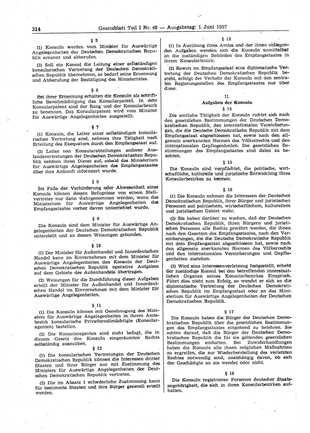 Gesetzblatt (GBl.) der Deutschen Demokratischen Republik (DDR) Teil Ⅰ 1957, Seite 314 (GBl. DDR Ⅰ 1957, S. 314)