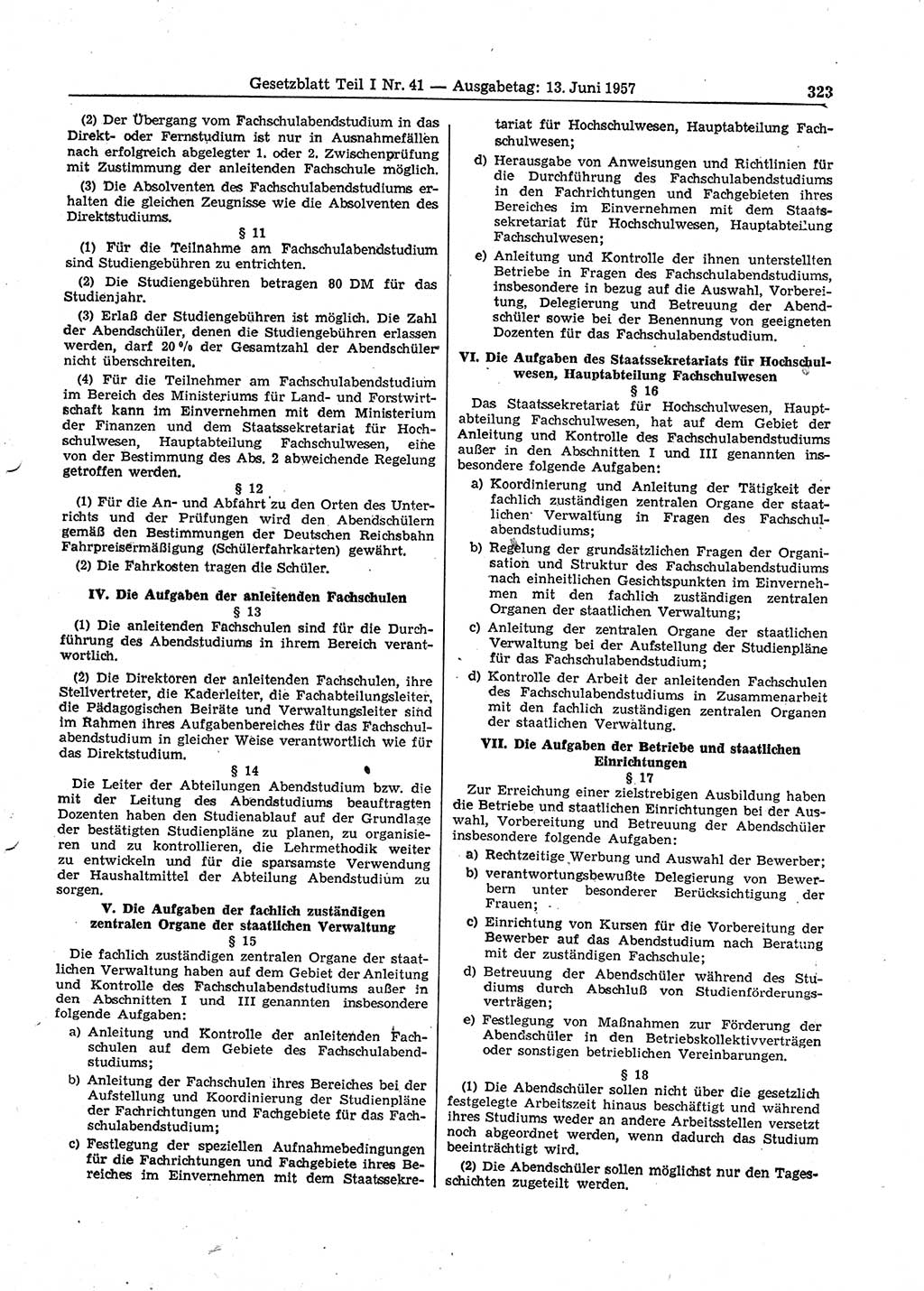 Gesetzblatt (GBl.) der Deutschen Demokratischen Republik (DDR) Teil Ⅰ 1957, Seite 323 (GBl. DDR Ⅰ 1957, S. 323)