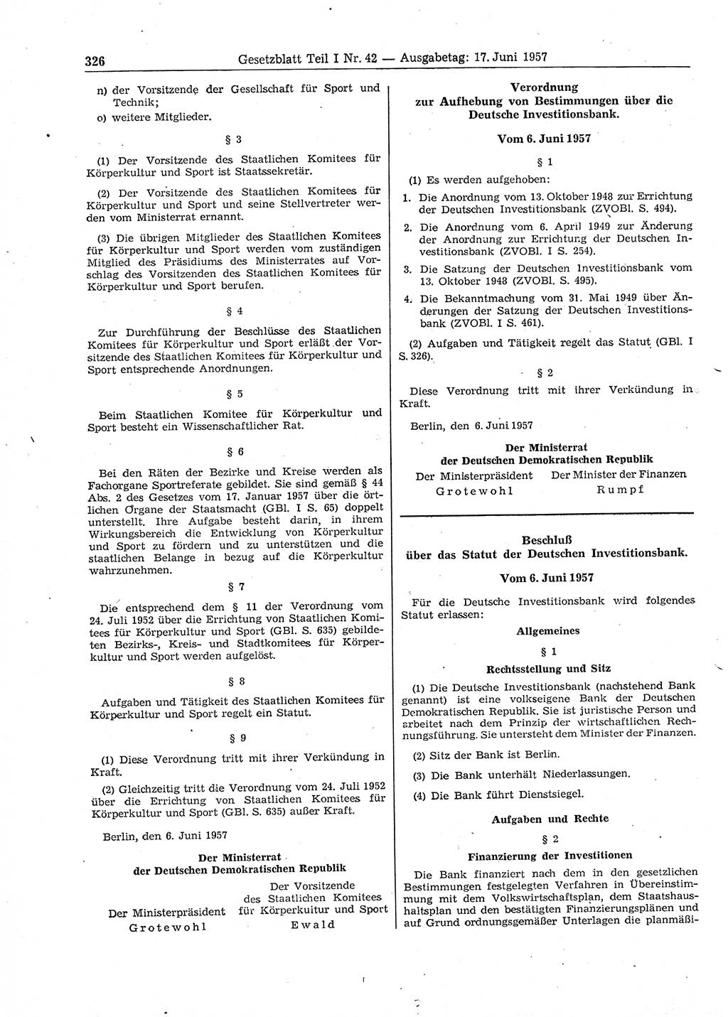 Gesetzblatt (GBl.) der Deutschen Demokratischen Republik (DDR) Teil Ⅰ 1957, Seite 326 (GBl. DDR Ⅰ 1957, S. 326)