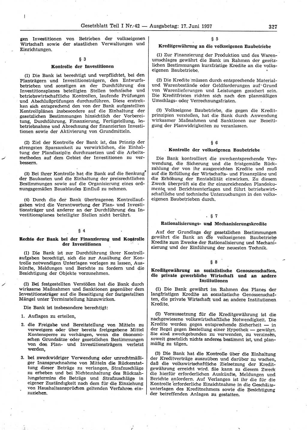 Gesetzblatt (GBl.) der Deutschen Demokratischen Republik (DDR) Teil Ⅰ 1957, Seite 327 (GBl. DDR Ⅰ 1957, S. 327)